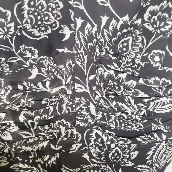 Women's Ann Taylor Brown Chiffon Floral Ruched Business Casual Attire Size 02 - Picture 5 of 11